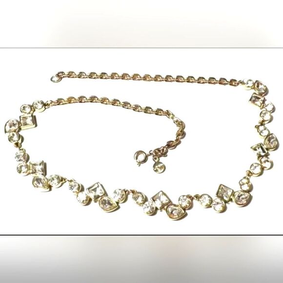 Vintage Necklace Signed LOFT Gold Tone Faceted Rhinestone Link Chain 18" - Picture 1 of 1